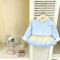 Korean style girls' fall/winter new collection: ruffle-trimmed sweater cardigan & fluffy tutu skirt two-piece set
