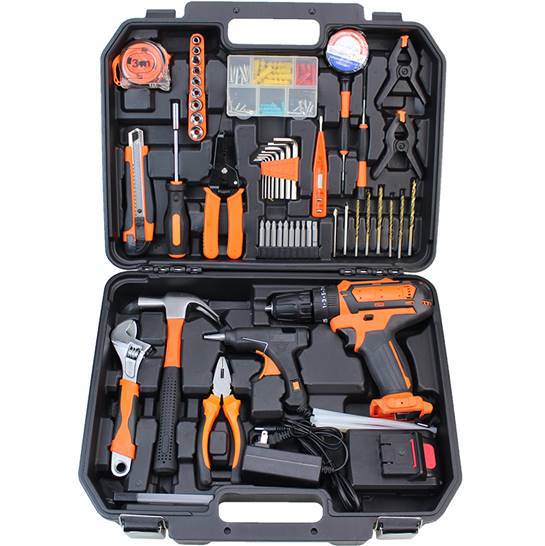 Lithium battery drill comprehensive toolbox set Household combination tool Hand drill 12v 21V lithium battery drill hardware set