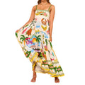 new european and american cross-border women's fashion sexy camisole graffiti linen print maxi dress - style 661