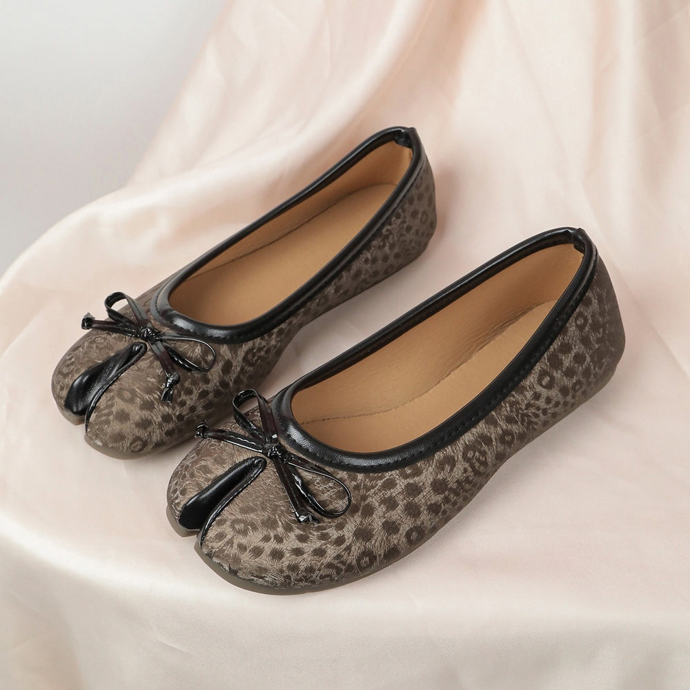 New arrivalexportbows leopard print lazy flatsflatsautumflats round toe flats split toe casualflats women