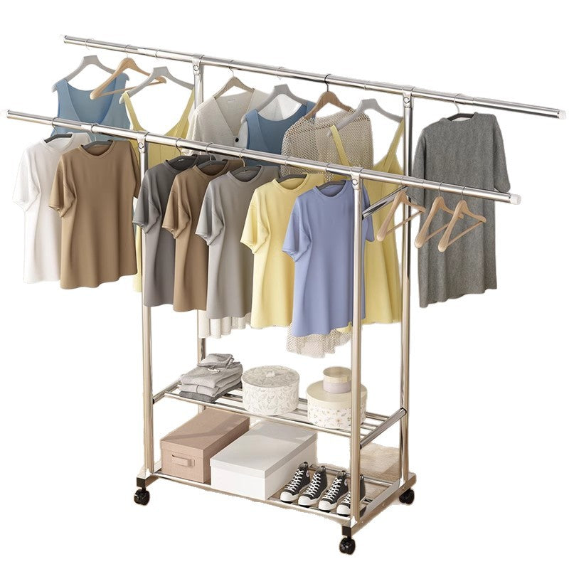 Clothes drying rack floor-standing thickened telescopic for home indoor and outdoor storage rack balcony single and double pole clothes hanger