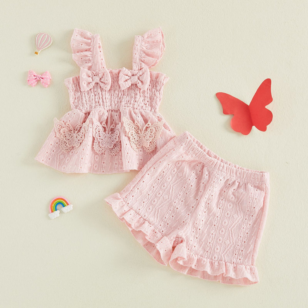 Girls' casual shirred tank top and shorts set