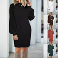 foreign trade   european and american new women's patchwork lace long sleeve knit dress