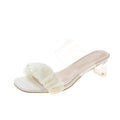 2024 new korean style fairy-themed transparent chunky heel square toe ruched sandals and slippers - women's summer high heel slides