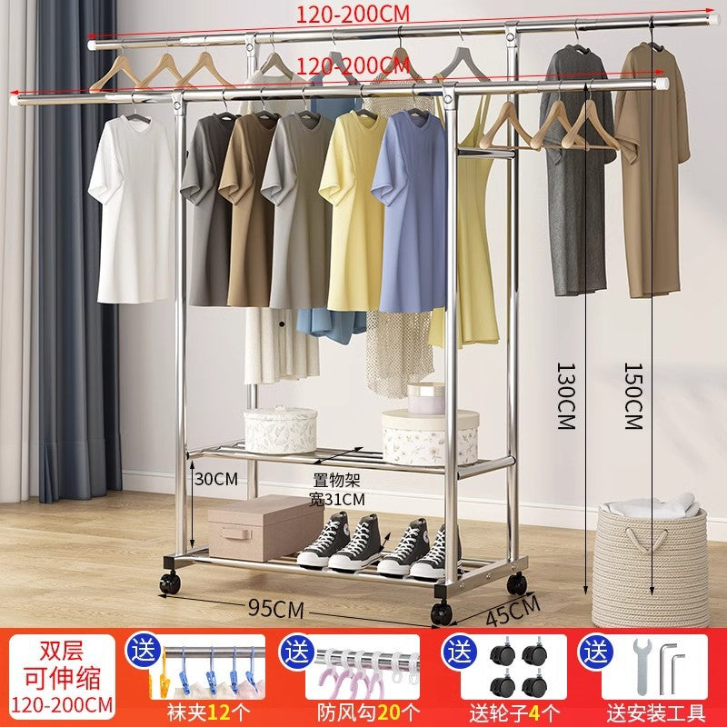 Clothes drying rack floor-standing thickened telescopic for home indoor and outdoor storage rack balcony single and double pole clothes hanger