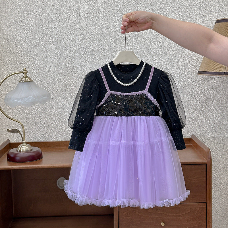 Girls' dress  spring new arrival - faux two-piece baby girl dress, birthday party dress, princess dress for toddlers and young children