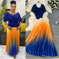 Miya pleated suit women's summer sense of design silm sparkly short sleeve topshigh waist gradient color pleated skirt