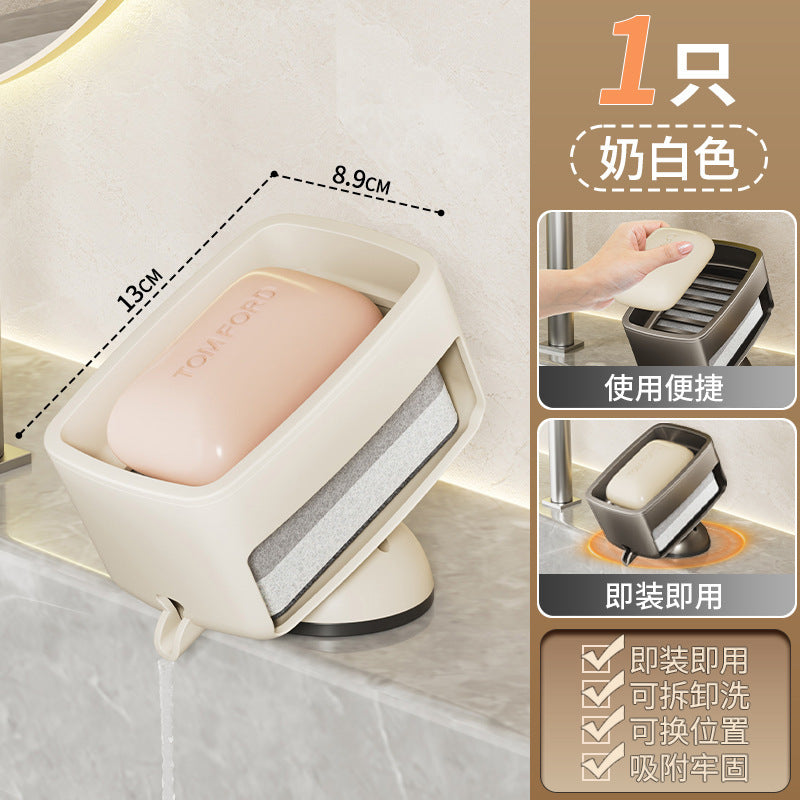 Suction cup soap dish wall mounted punch-free for home bathroom drain soap dish bathroom storage rack storage box