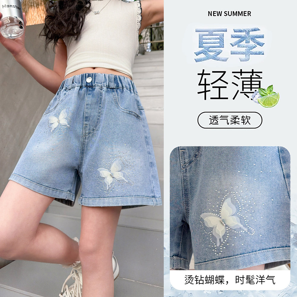 Girl denim shortssummer thin outwear youth summer wear k-stylefashionable foreign style hot diamond summer kids pants
