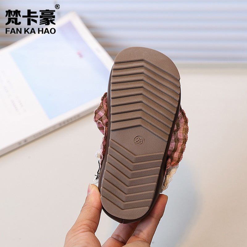 Vancahao kids' lace-up leather shoes,  autumn new collection, korean style girls' fashion soft sole bow princess shoes