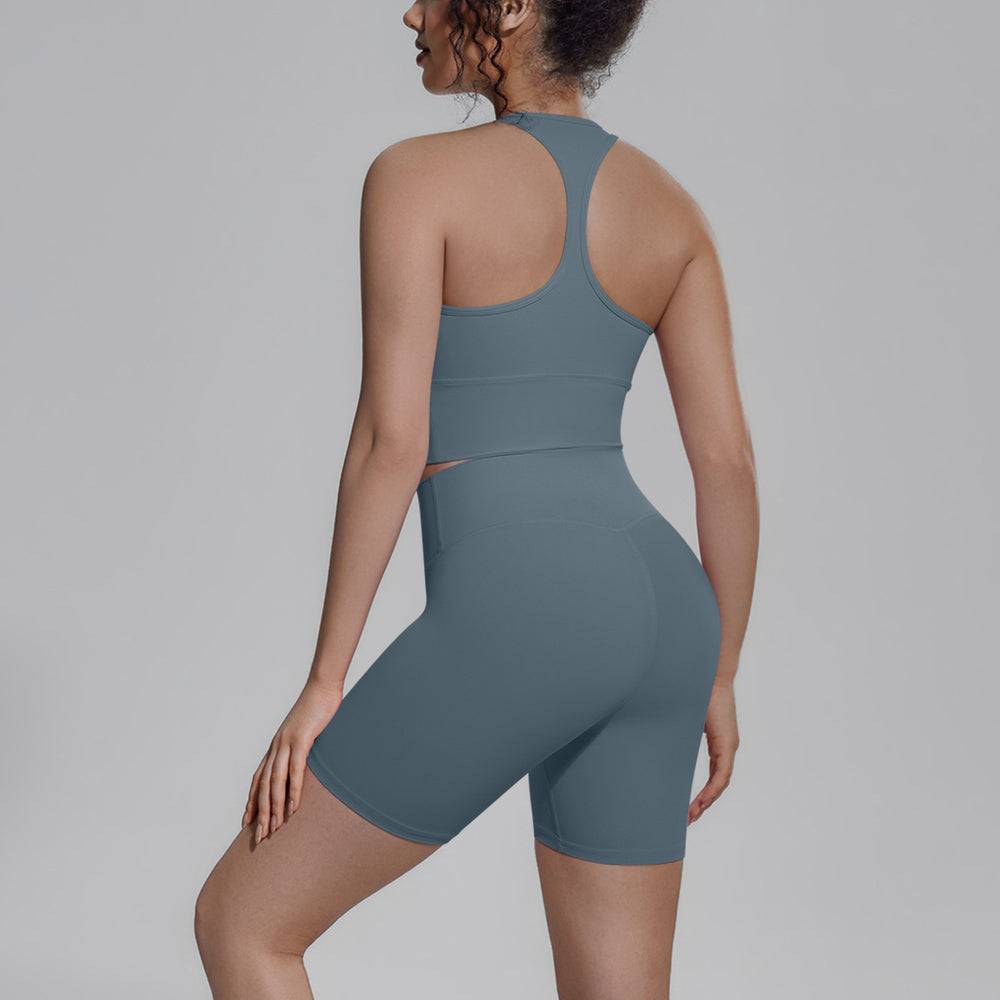 pure color double-sided brocade beautiful back tight-fitting breathable yoga suit training sports running fitness two-piece set for women