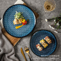 Kiln-turned-blue, high-value western-style dessert stylish plate, retro texture ceramic steak plate, round plate, restaurant and hotel