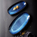 Large kiln-turned ceramic fish tray, oval sushi plate, western food plate, day-shaped plate, hotel restaurant commercial dish plate, accessible luxury