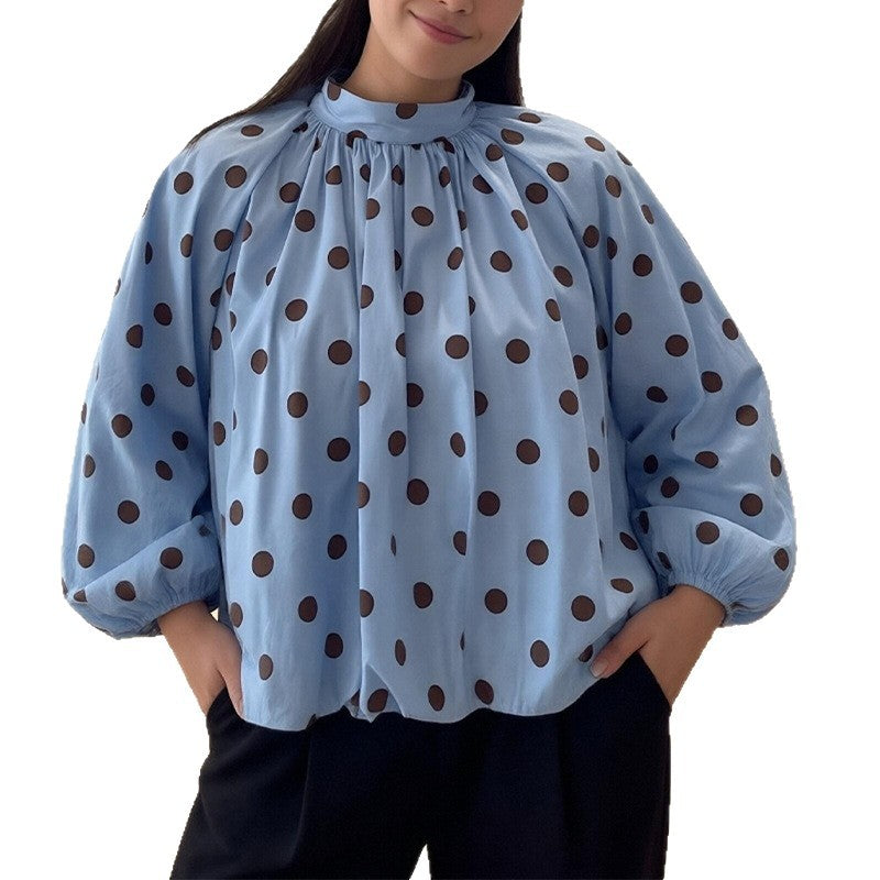 cross-border european and american women's clothing: new summer tops - fashionable, relaxed polka dot tie-back backless blouse
