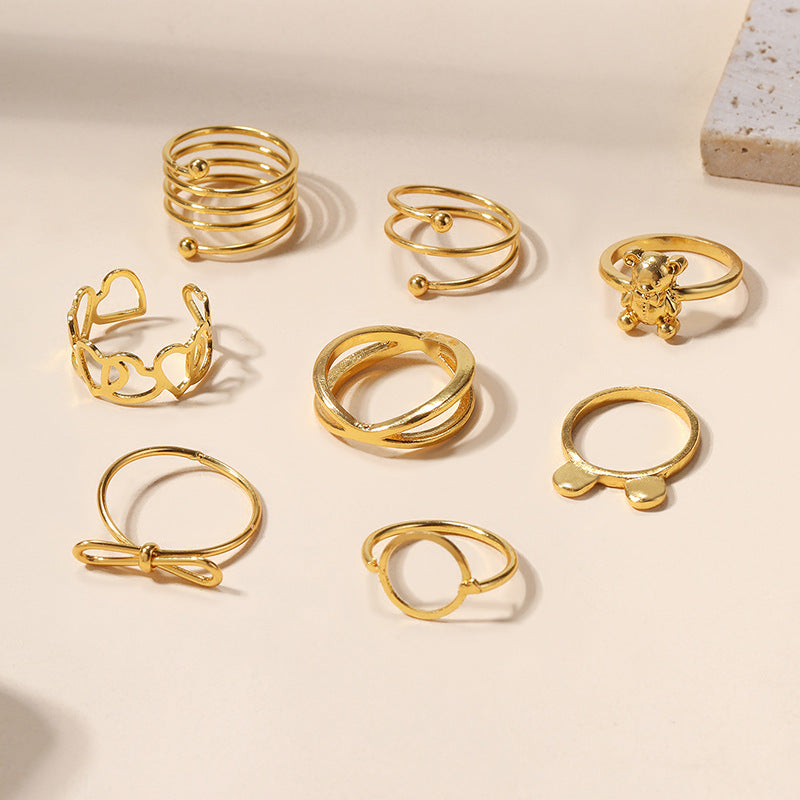 Korean-style wholesale rings, trendy european and american cross-border jewelry for women, featuring unique and bold geometric, heart, stacked, and bowknot rings