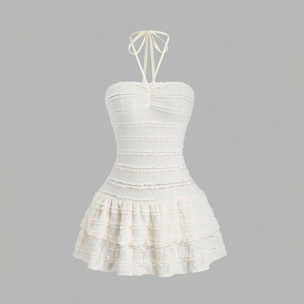summer new arrival: white dress - sweet, french-inspired, girly, pure & alluring, fairycore, strapless/neck-halter, tiered cake dress