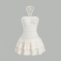 summer new arrival: white dress - sweet, french-inspired, girly, pure & alluring, fairycore, strapless/neck-halter, tiered cake dress
