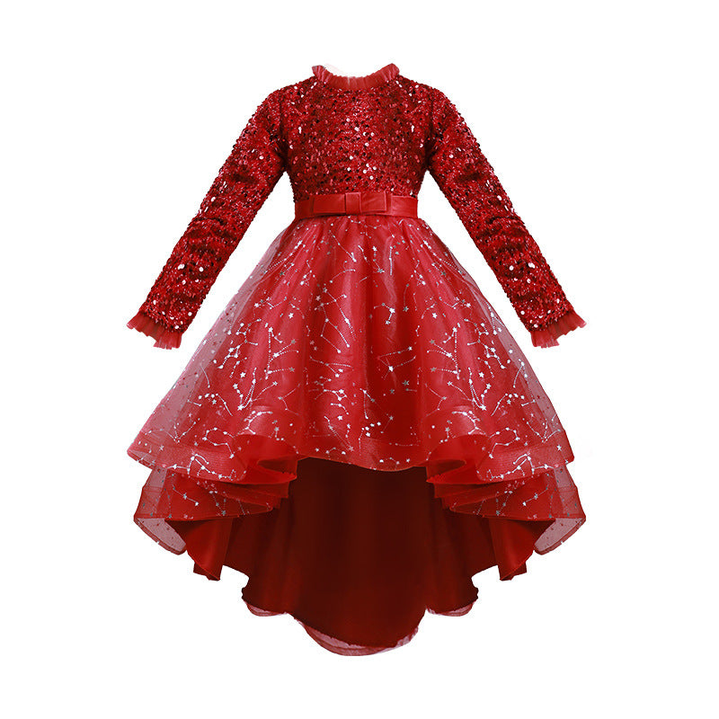 Ready-to-ship wholesale children's choir piano performance outfits, high-end formal dresses for girls, new trailing princess gowns for autumn and winter