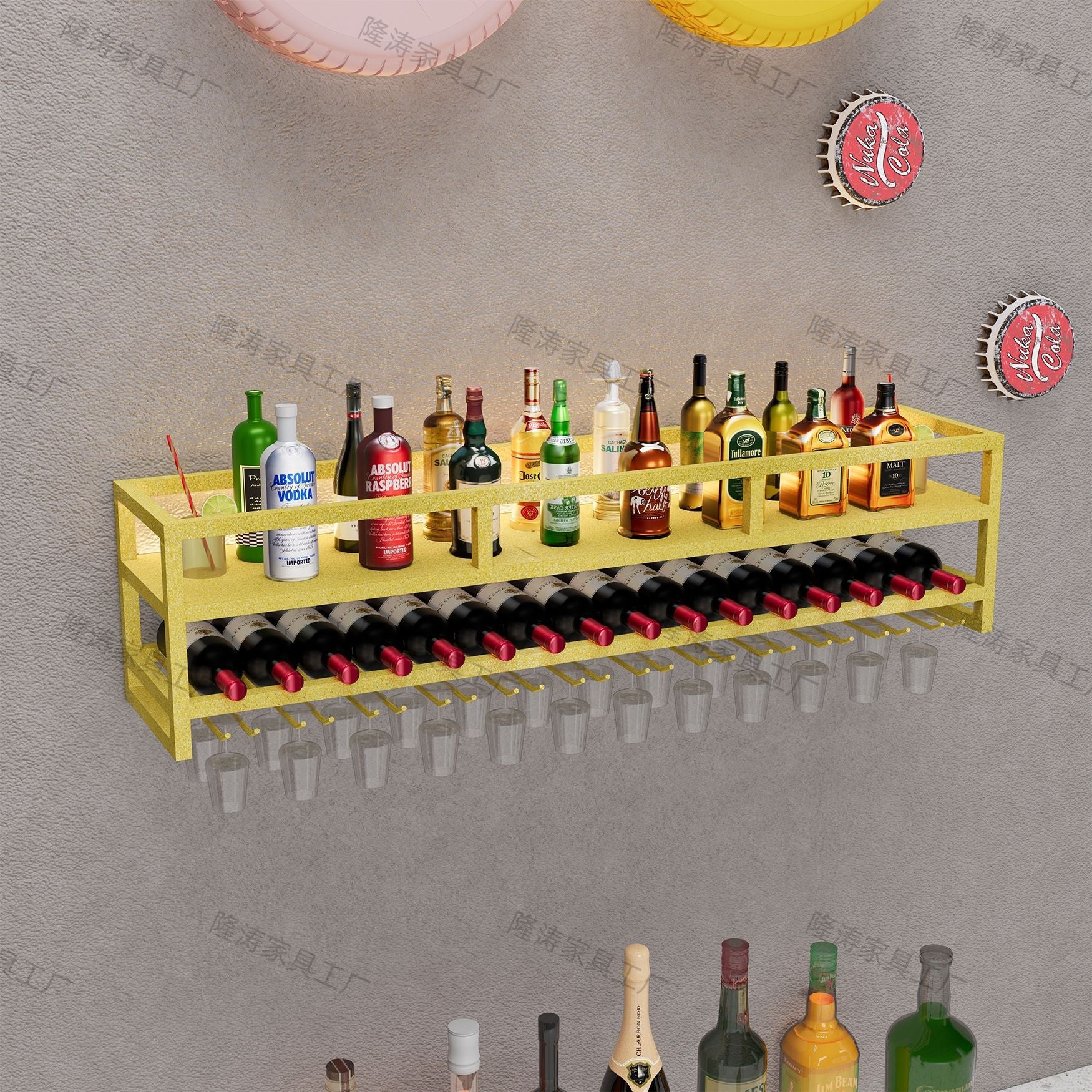 Nordic creative simple bar wrought iron wall wall hanging decoration red wine bottle storage rack goblet hanger