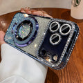 Magnetic stand suitable for iphone17 gradient glitter mobile phone case 16pro electroplated rhinestone 13 protective cover with diamonds