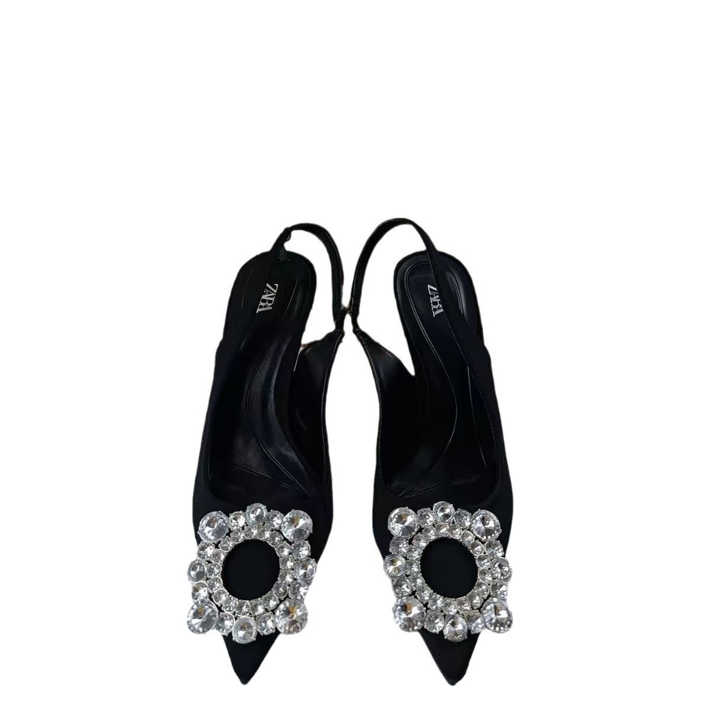 Za new 2024 pointed toe peep-toe high heels women's low-cut pumps ladies' water brick square buckle slingback fashion mules