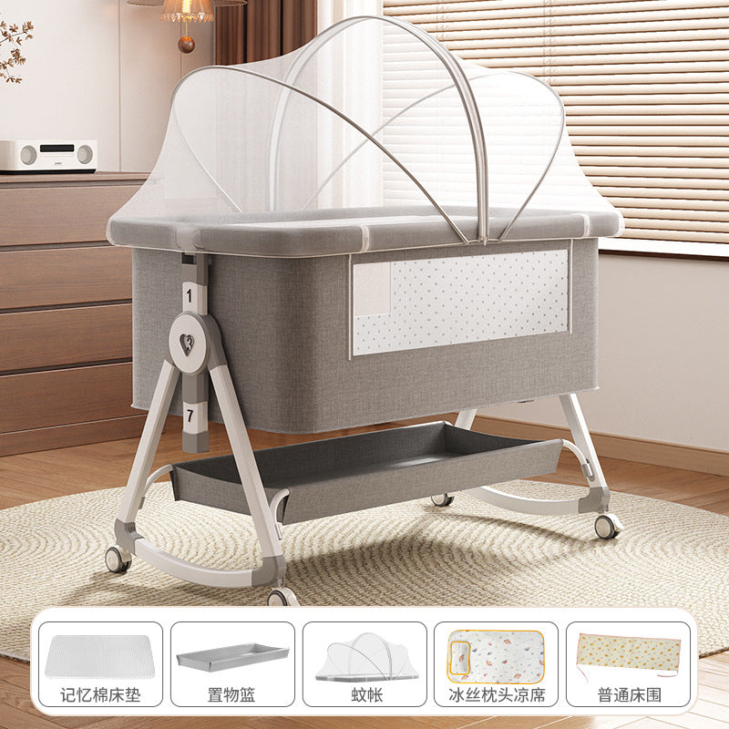 Foldable movable adjustable height crib newborn portable baby bed patchwork bed multifunctional baby bed