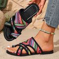 Export cross-border large size rongxu ethnic style sandals women's abstract summer new style flat bottom printed toe wholesale