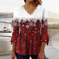 fall/winter new european and american style cross-border snowflake print plaid v-neck long sleeve top for women