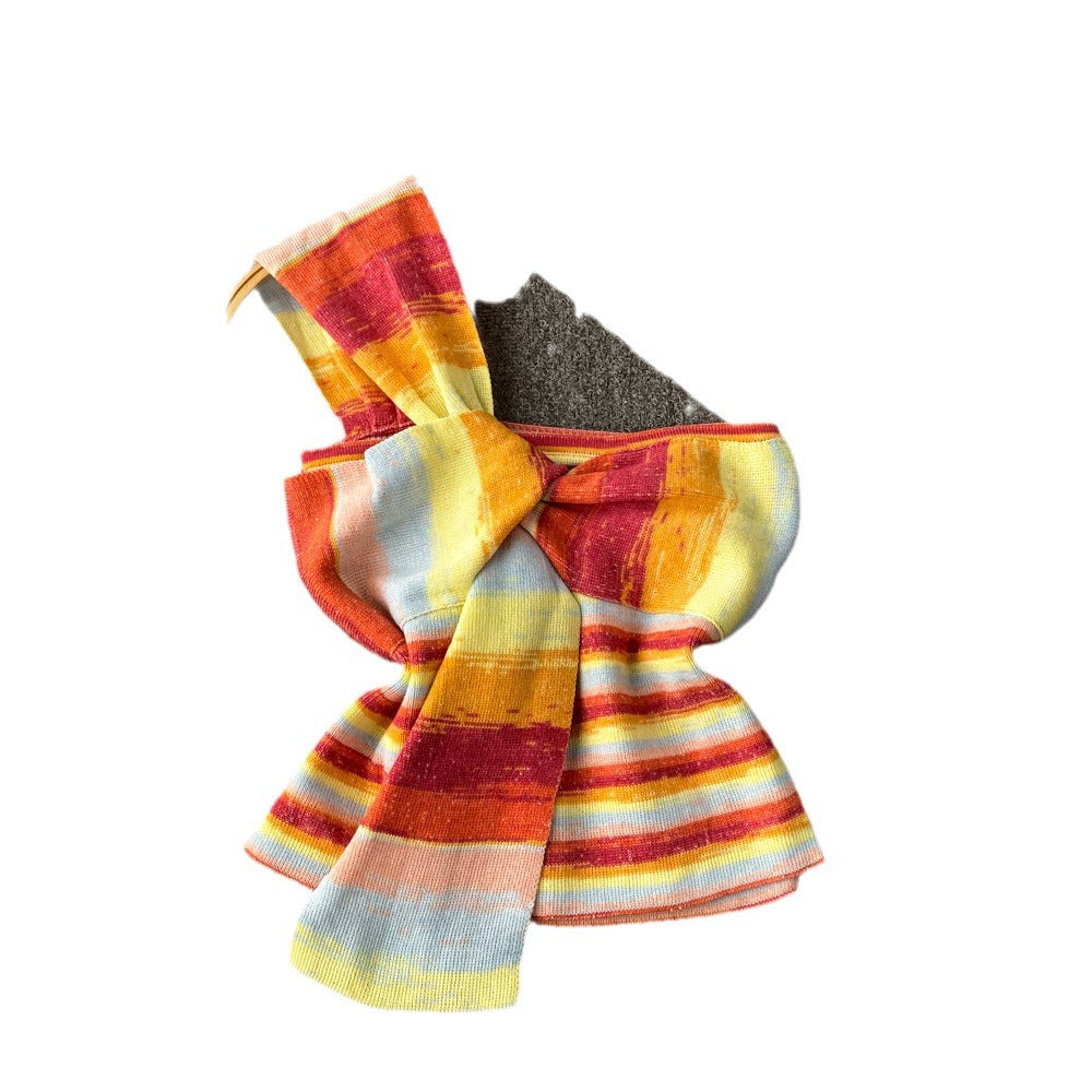 Summer chic: unique knotted colorful striped one-shoulder tank top - stylish, slim-fit cropped top for women