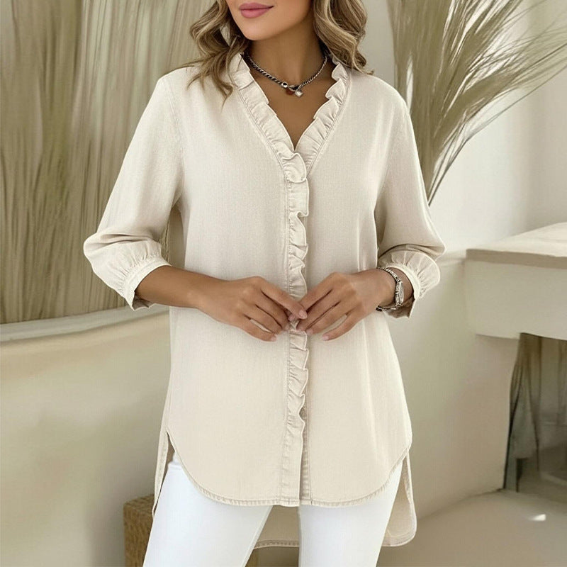 european and american export women's clothing: autumn casual fashion v-neck ruffle blouse top, new women's apparel