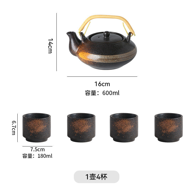 Japanese retro ceramic home tea maker tea cup single pot creative bamboo handle satchel tea set cold water kettle suit