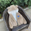 Winter fur faux fur kids' coat - warm, thickened, plush, faux rabbit fur hooded cotton-padded jacket for girls (mid-size)