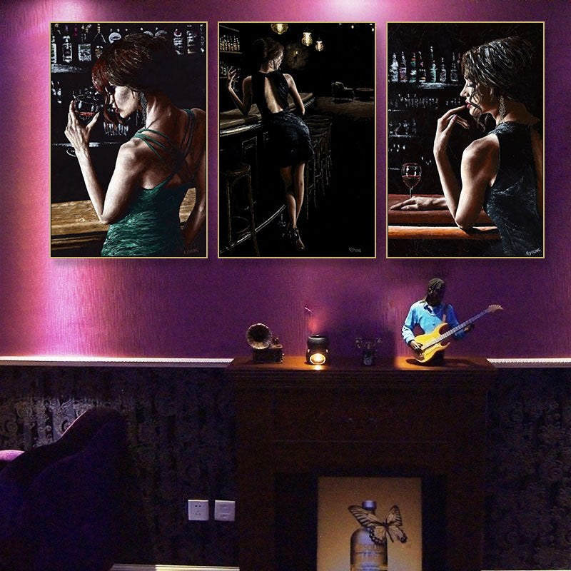Bar decoration painting American restaurant cigar red wine woman hanging painting winery club whiskey oil painting retro mural