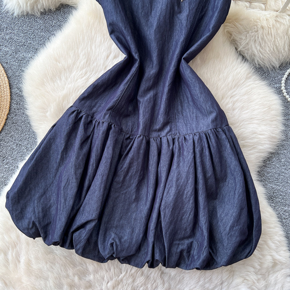 Korean style polo collar sleeveless tulip dress - women's summer bow-tie waist, elegant a-line mini dress for work and casual wear