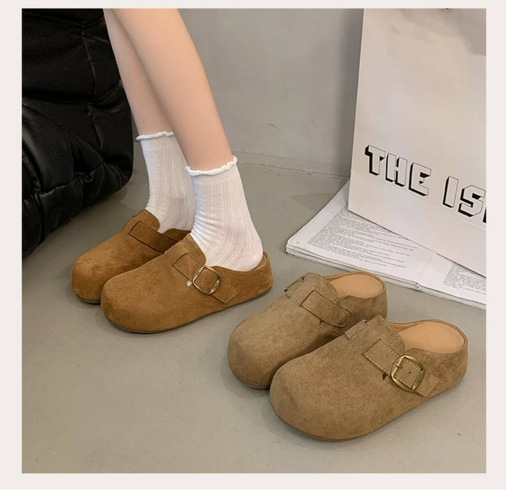 Retro non-slipthick sole half-slippers birkenstock shoes for women outwear2026 spring and summer new arrivalpetites heightening soft bottom toe-cap slippers