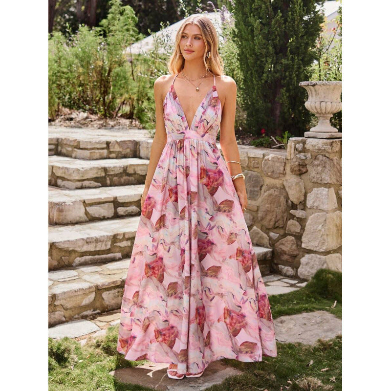 Vacation-ready, elegant printed maxi dress with a flowy skirt and spaghetti straps – a chic and stylish new arrival for women's summer