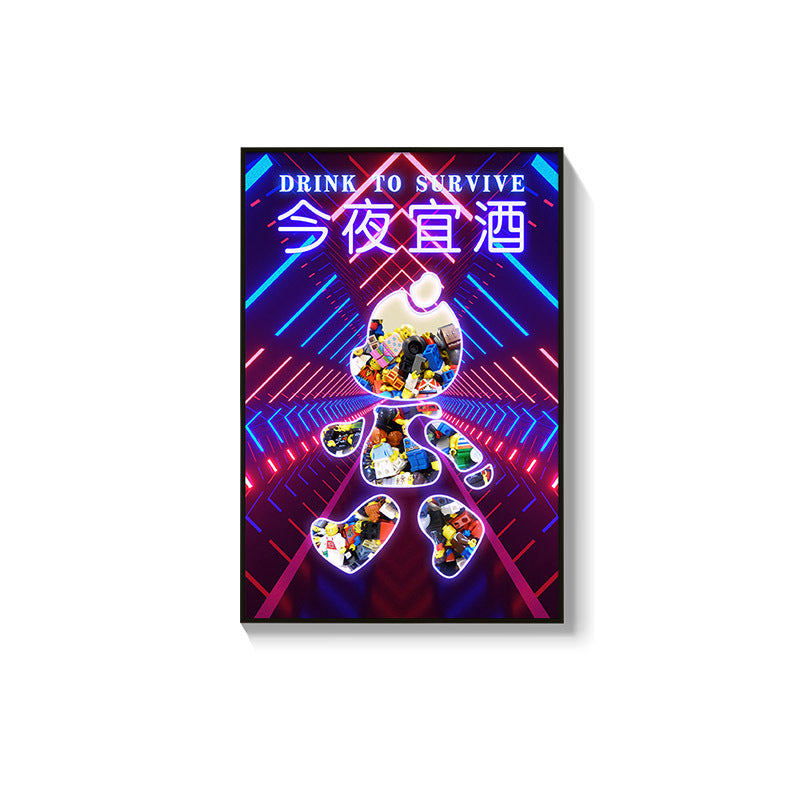 Trend luminous violence bear decorative painting hairdresser bar KTV creative led ambient light building block bear kaws hanging painting