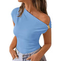 fashion cross-border hourglass waist slanted shoulder off-shoulder suspender hot girl style pullover fashion t-shirt
