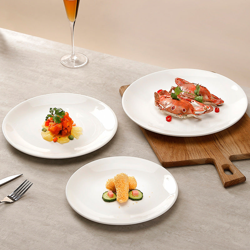 Wholesale shallow plate pure white ceramic plate for home dish plate hotel western food steak plate dish western tableware flat plate