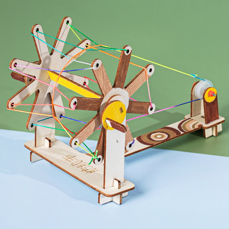 Science and technology small production spinning wheel handmade DIY wood science experiment teaching aids small invention children's student material package