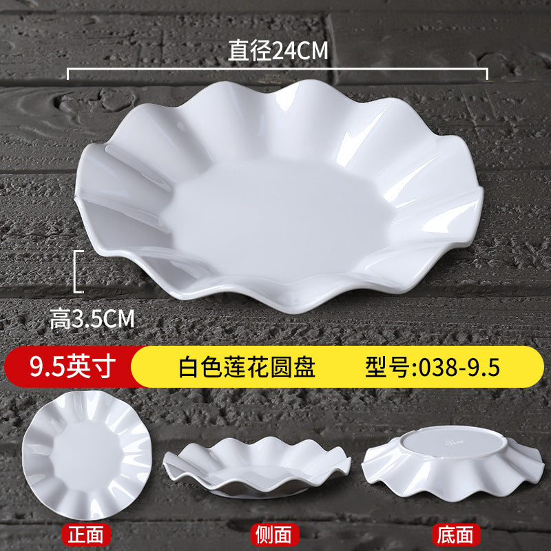 Melamine plate commercial hotel restaurant lace round plate resistant to falling cooking hot dish plate hotel creative cold dish snack plate