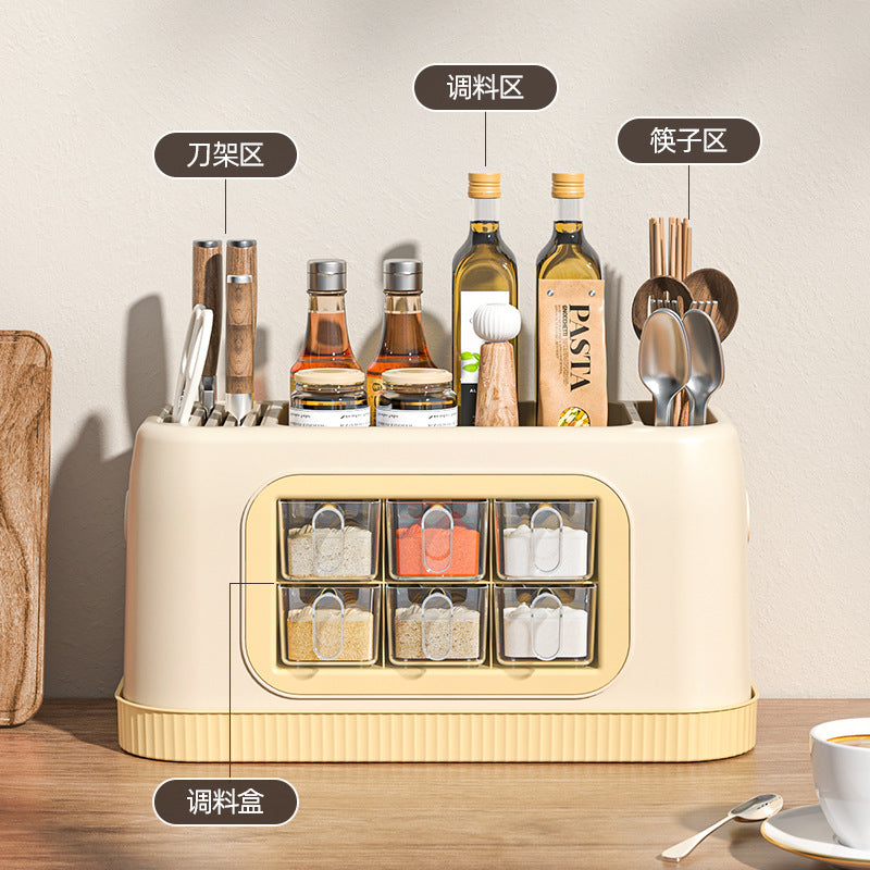 Seasoning box combination suitfor home knife holder kitchen supplies seasoning storage rack all-in-one multi-grid multifunctional storage box