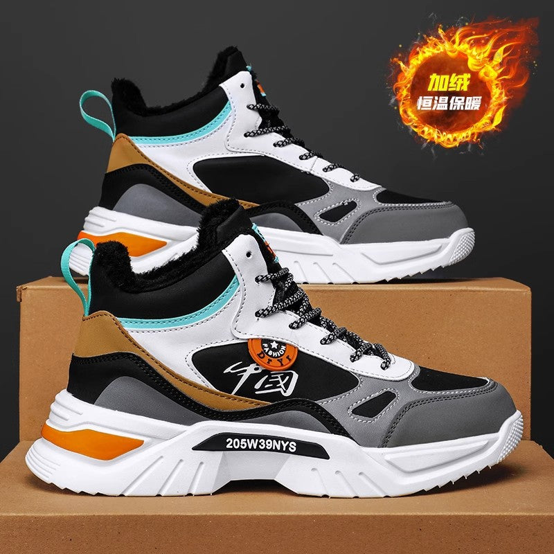 Winter high-top men's shoes fleece warm two cotton shoes men's youth sports and leisure platform basketball dad trendy shoes