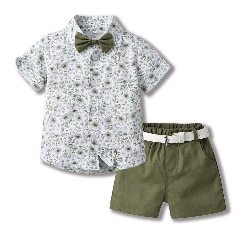 Boys' summer outfit: trendy suit with belt - new stylish and handsome summer short-sleeve shirt for fashionable babies