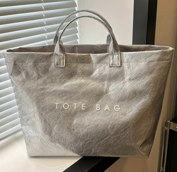 Customized washed composite DuPont paper bag Customized kraft paper tote bag Textured waterproof handbag Environmental protection bag tide
