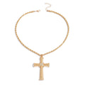 European and american cross-border fashion minimalist ribbed rotating cross necklace, personalized diamond-studded versatile twisted chunky chain choker