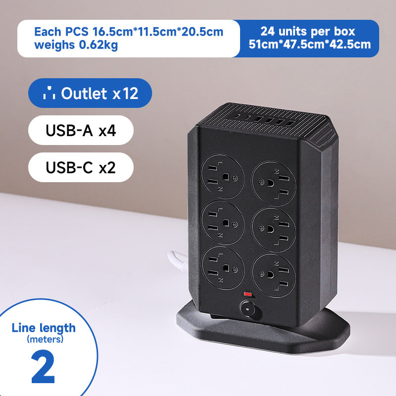 Us 110v usb multi-port pd fast charging power strip with dual-sided outlets and extension cord
