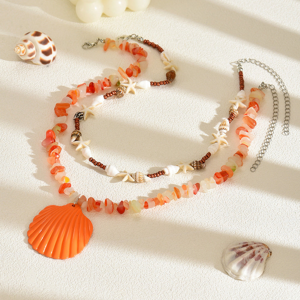 2025 summer new arrival: ocean-inspired statement necklace - irregular shell & crushed stone ethnic style