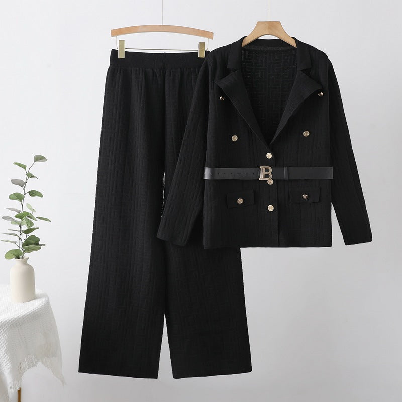 new european and american fashionable and elegant herringbone jacquard knitted export two-piece knit set dress