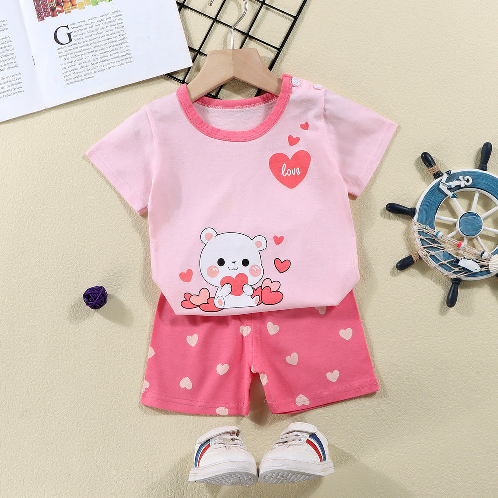 summer new arrival: 100% cotton kids' short-sleeve t-shirt and shorts set - korean style infant and toddler two-piece outfit
